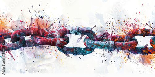 Victim Mentality: The Broken Chain and Shattered Resolve - Visualize a broken chain with shattered resolve, illustrating victim mentality photo