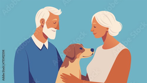 A couple and their aging dog who have been by their side since they first said I do. With each passing year they cherish the moments shared and