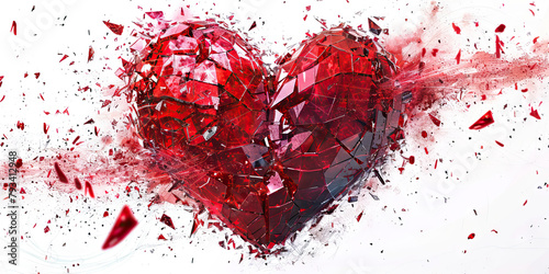Heartbreak: The Shattered Glass Heart - Visualize a heart made of glass shattered into pieces, illustrating the pain of heartbreak