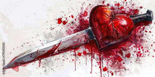 Betrayal: The Stabbed Heart and Bloodied Knife - Imagine a heart with a knife stabbed into it, illustrating the pain of betrayal