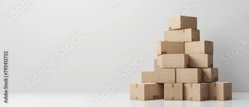 Stack of Cardboard Boxes Ready for Shipping - Logistics and Packaging Concept for Moving and Delivery Services  Copy Space