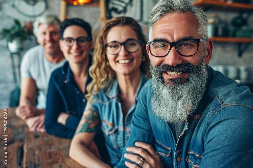 Portrait of a handsome bearded hipster man with his family. Portrait of a handsome bearded hipster man with his family.