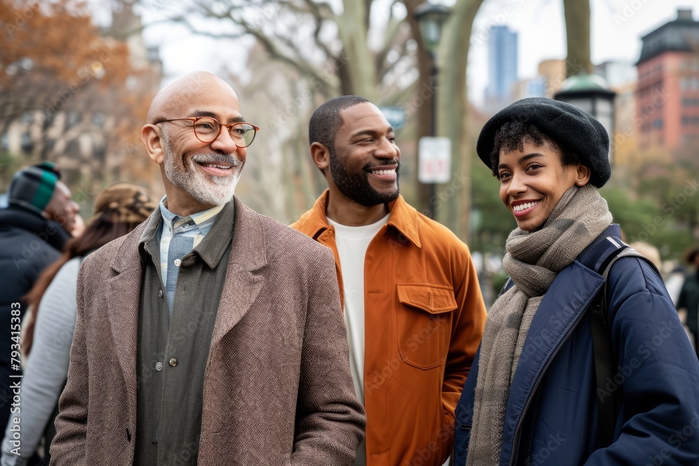 Portrait of happy multiethnic friends standing together in the street Portrait of happy multiethnic friends standing together in the street