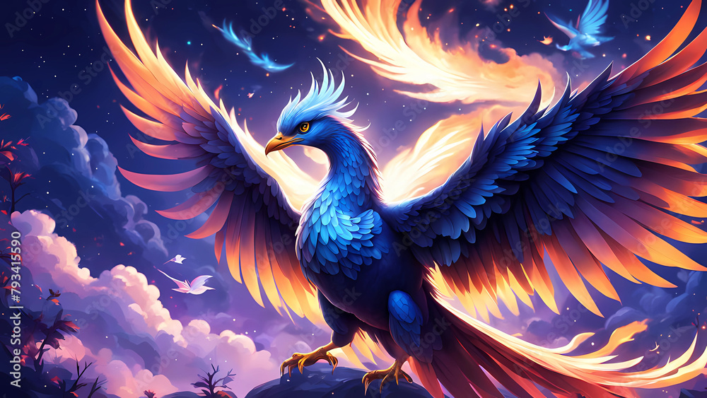 finix bird background image and night sky,Generative AI finix bird background image and night sky,Generative AI