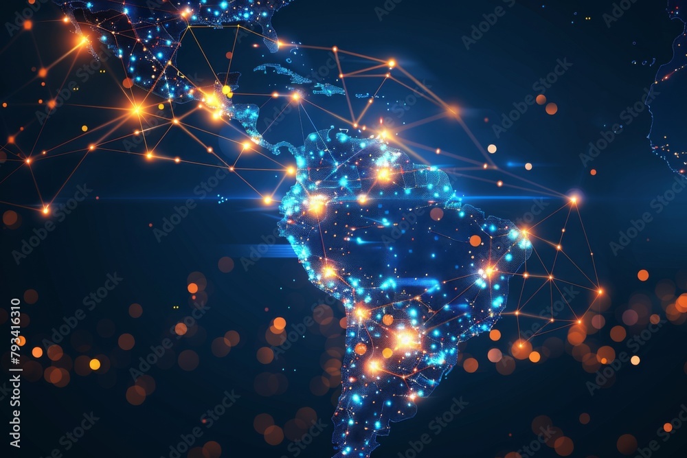 Digital map of south america network created with generative ai Digital map of south america network created with generative ai