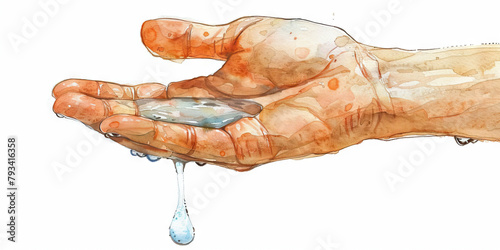 Remorse: The Hand Holding a Droplet of Water - Picture a hand holding a single droplet of water, illustrating the fleeting nature of remorse. photo
