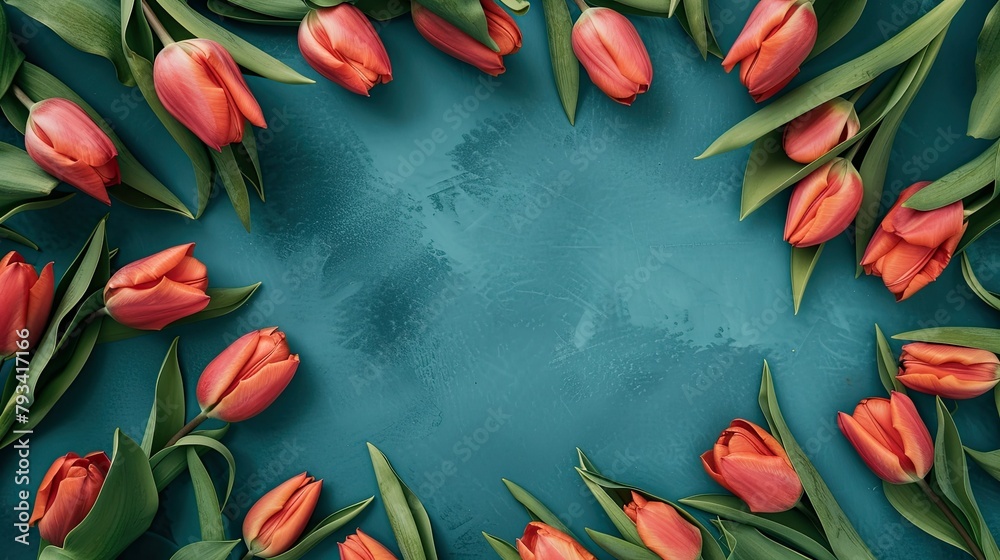 Celebrate Women s Day Mother s Day or a special sale with this vibrant greeting card template featuring a beautiful frame of spring tulips from a top down perspective