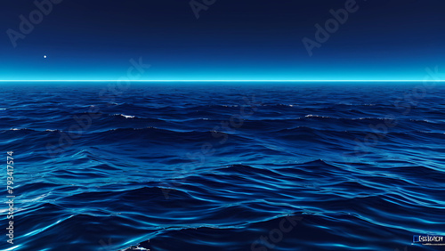 ocean background image,nighttime,aurora,blue ocean,Generative AI photo