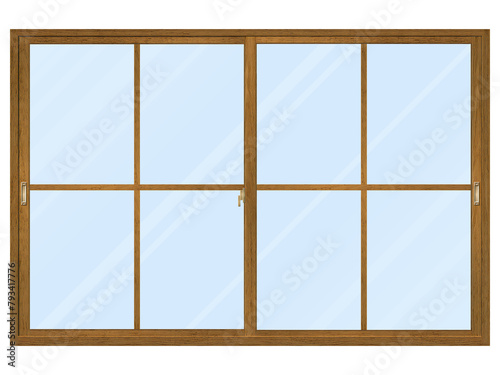 木製の茶色い窓枠　Ｂ　ガラスあり