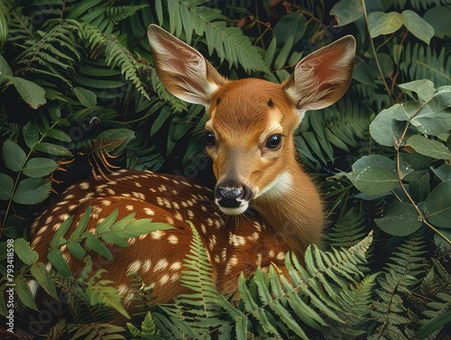 A photo of a deer in the woods. © HappyFarmDesign