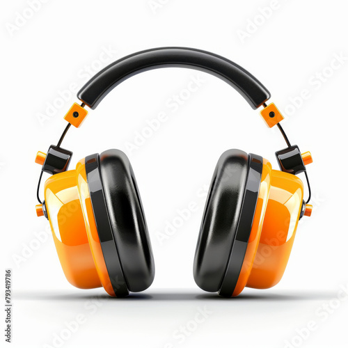 Isolated professional protective earmuffs in orange and black colors on a white background.