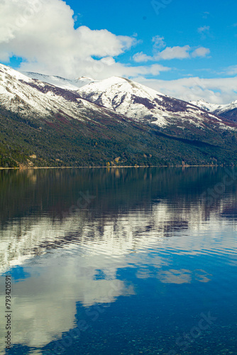 Snow mountain reflects lake - Patagonia Bariloche Andes Argentine