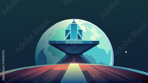 With Earth A as the backdrop Spacecraft X connects seamlessly to the docking station. Its tingedge design and glowing neon lights give off a