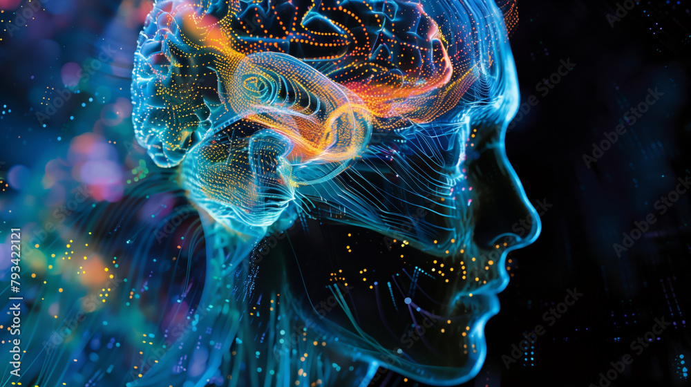 A colorful brain with a face in the middle A colorful brain with a face in the middle