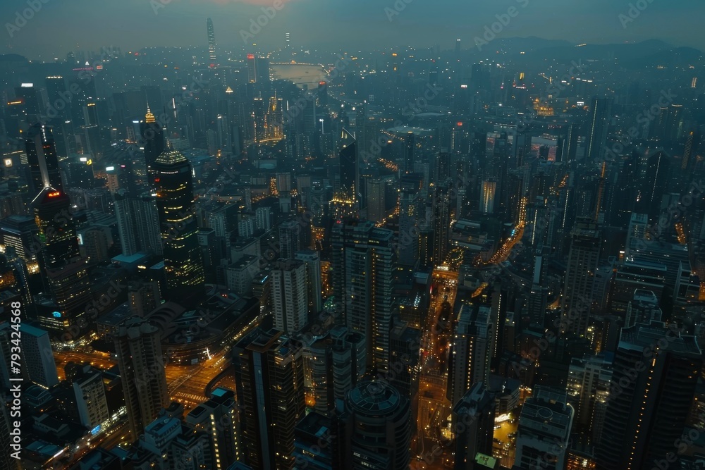 Obraz premium aerial view background. night city metropolis