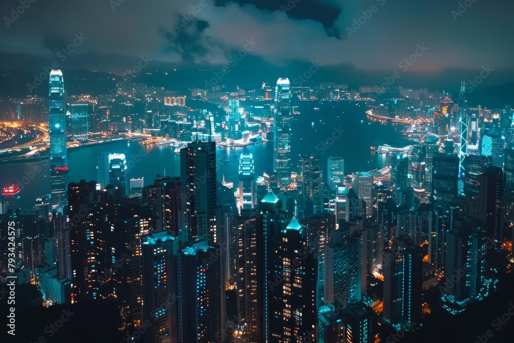 aerial view background. night city metropolis