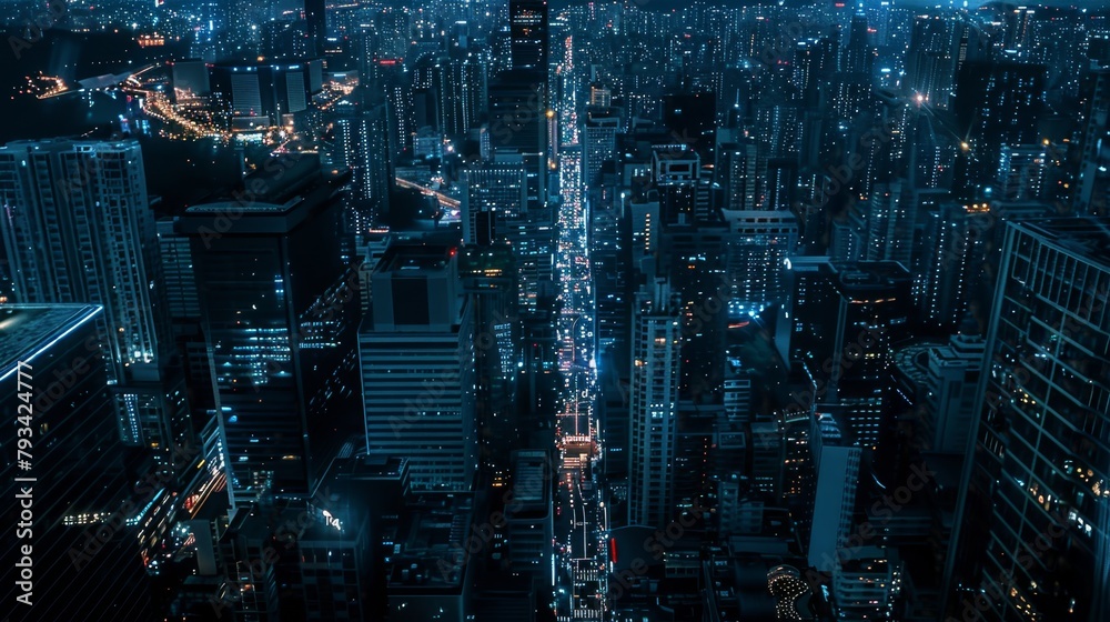 Naklejka premium aerial view background. night city metropolis