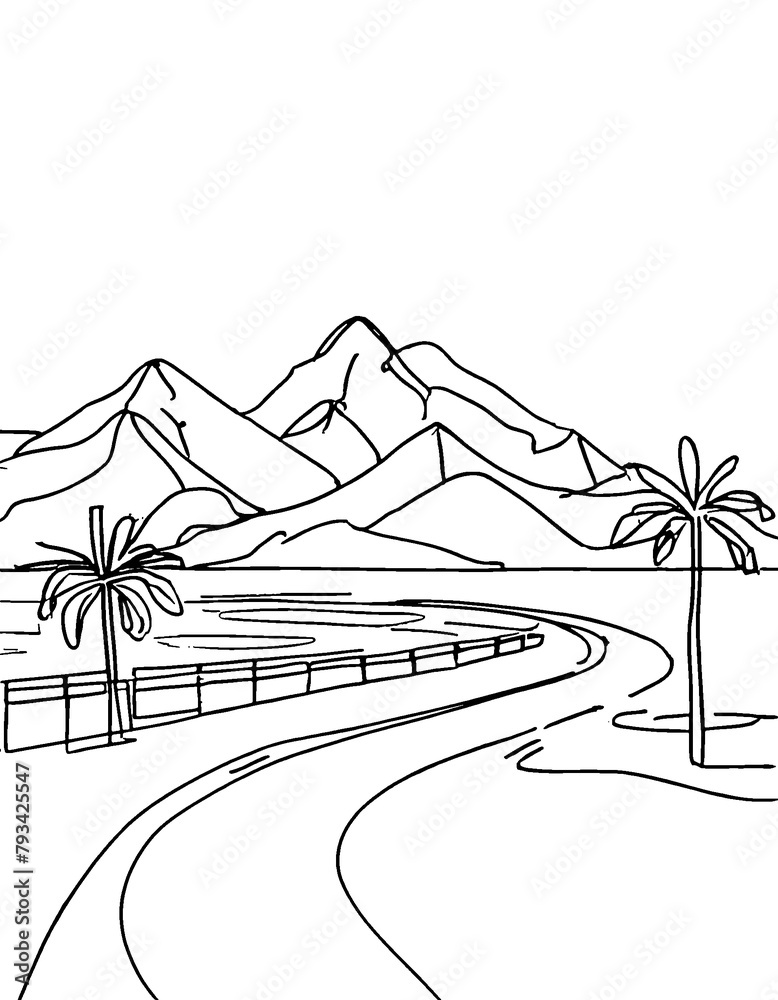 Sea coast line art, Sea coast illustration, line drawing, line art ...