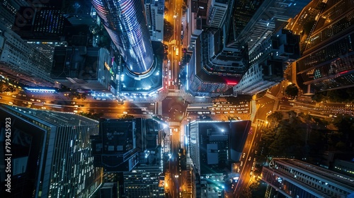 aerial view background. night city metropolis