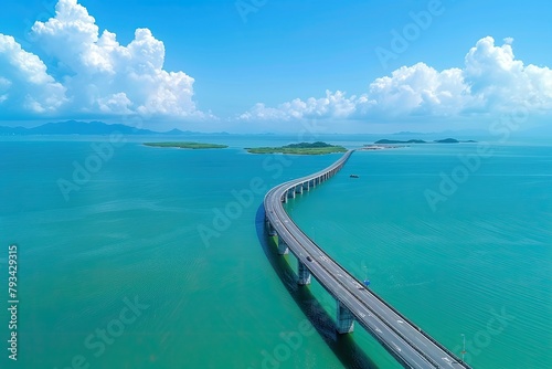 aerial view of a long motorway road bridge over the sea © DailyLifeImages