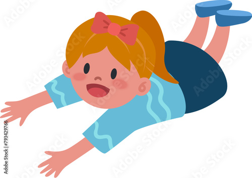 Little Girl with Ponytail Laying on Stomach