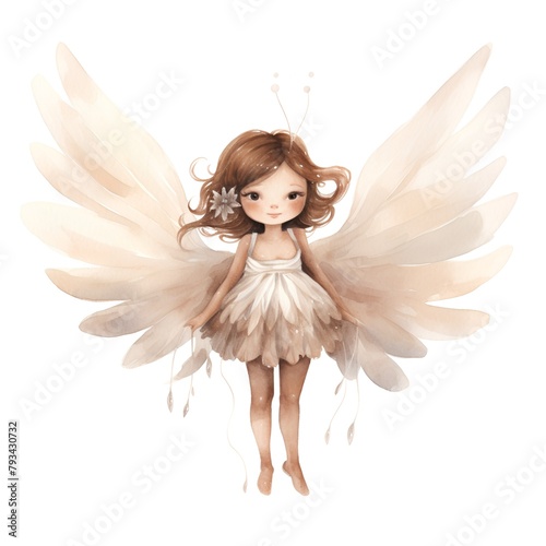 Watercolor illustration of a cute little angel isolated on white background.