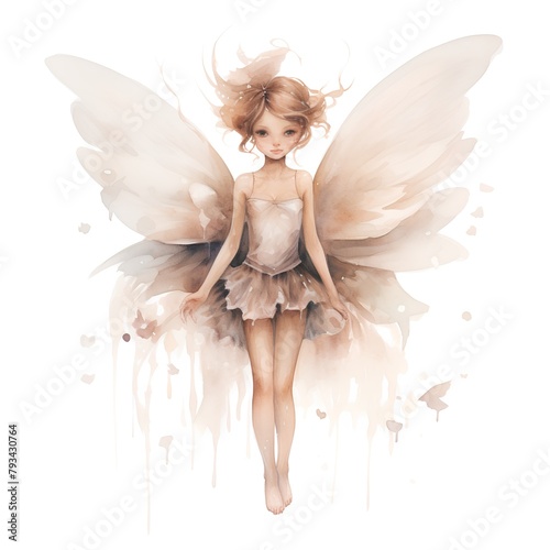 Cute little fairy girl. Watercolor illustration isolated on white background.