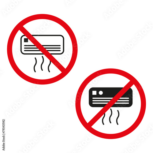Air conditioning prohibition signs. Climate control restriction. Vector illustration. EPS 10.