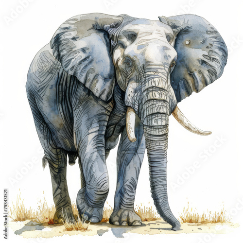Artistic representation of a majestic African elephant in watercolor style.