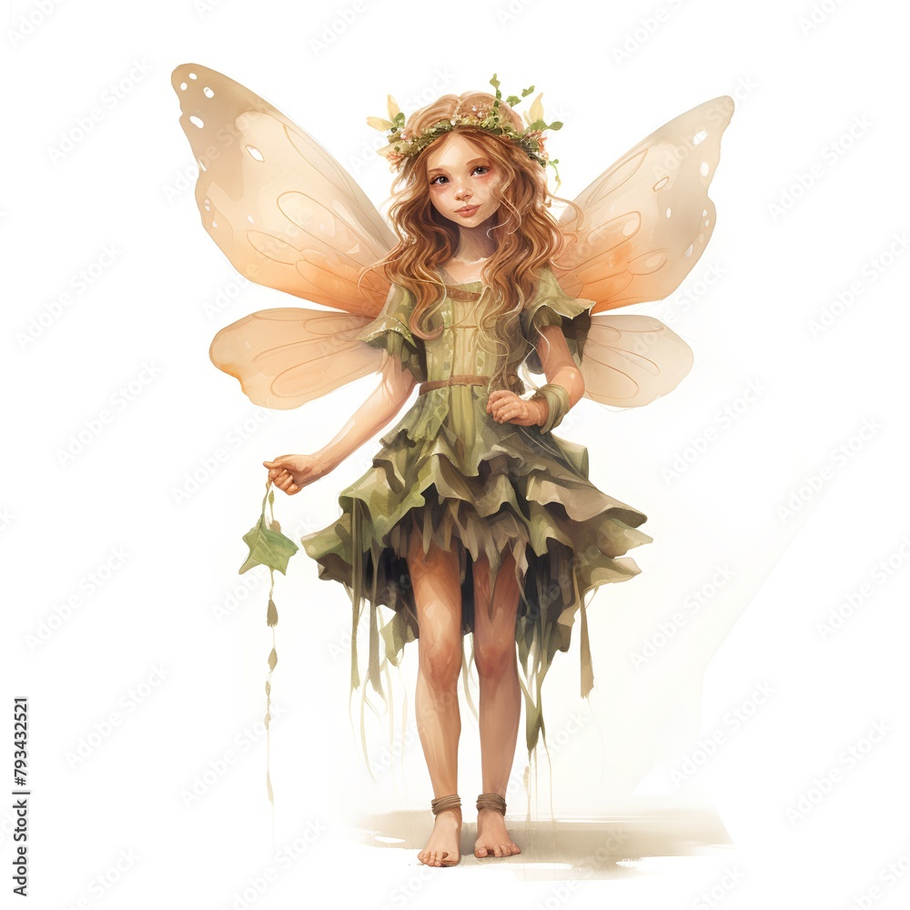 Fairy in green dress with a wreath on her head. 3d rendering Fairy in green dress with a wreath on her head. 3d rendering