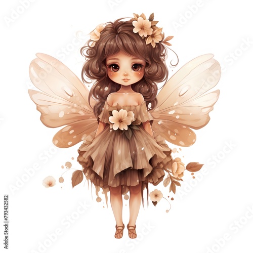 Cute little fairy girl with flowers on her hair. Vector illustration. photo