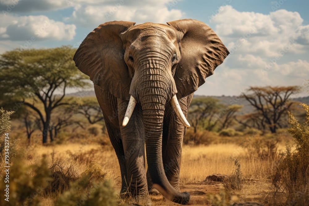 African elephant in the middle of the savannah