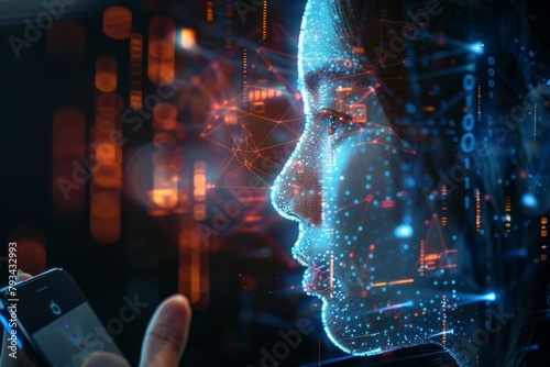 A striking visual blending artificial intelligence themes with a human face in a conceptual image highlighting future technology