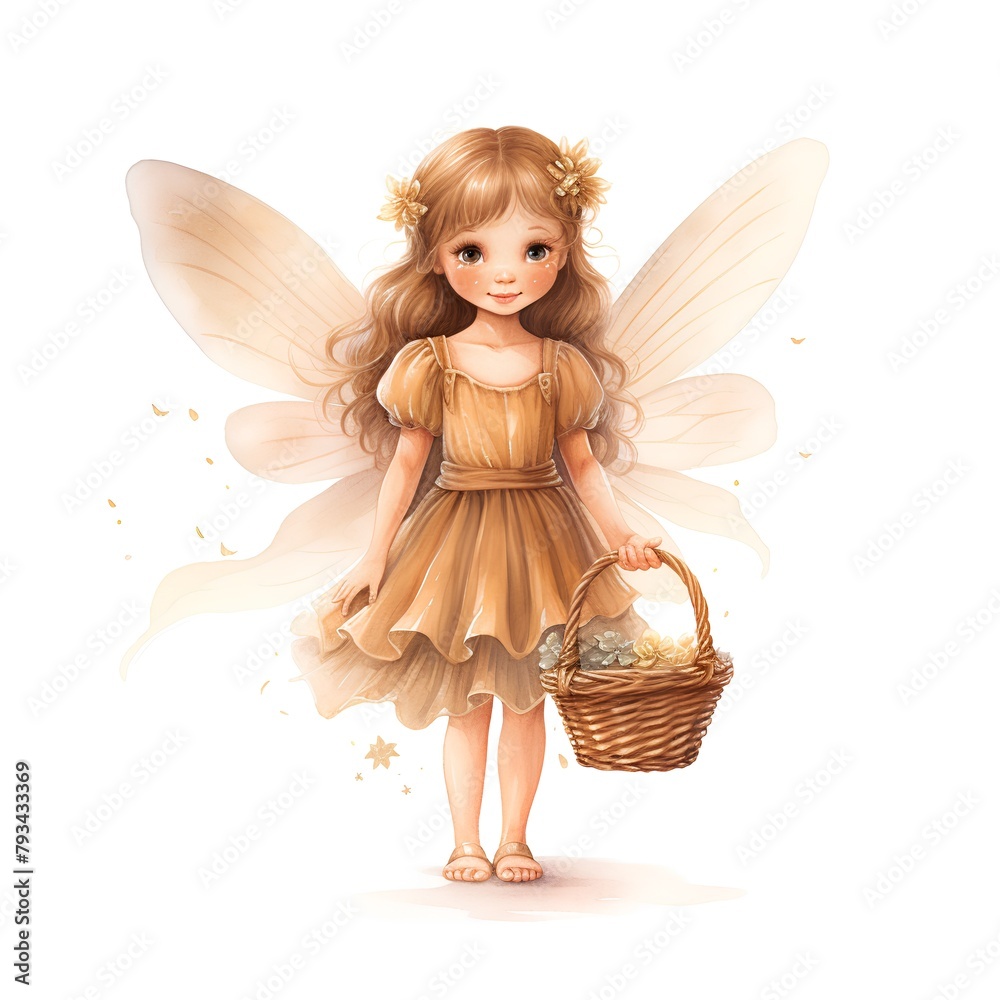 Fototapeta premium Cute little fairy with a basket of eggs. Vector illustration.
