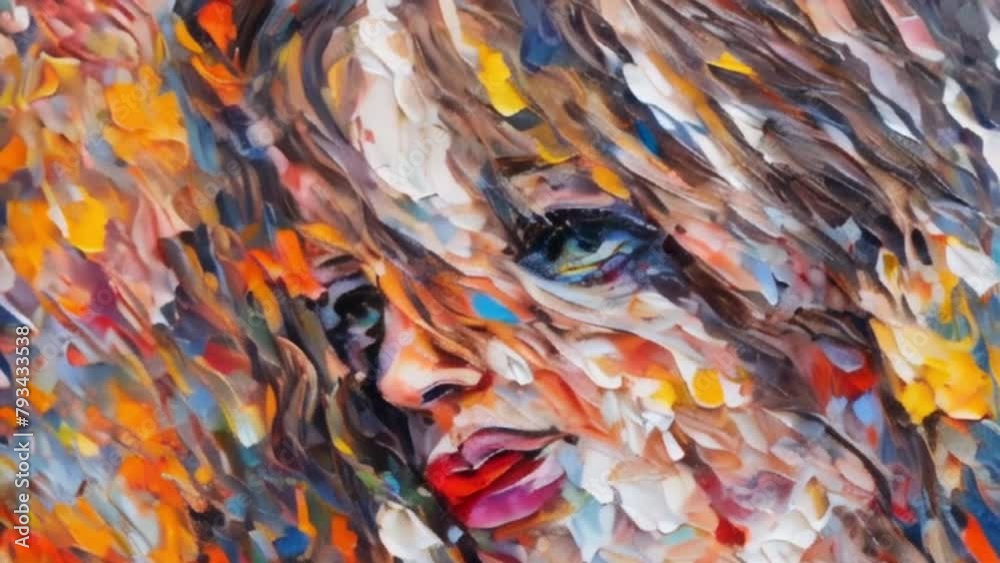 Abstract girl Oil painting in multicolored, motion