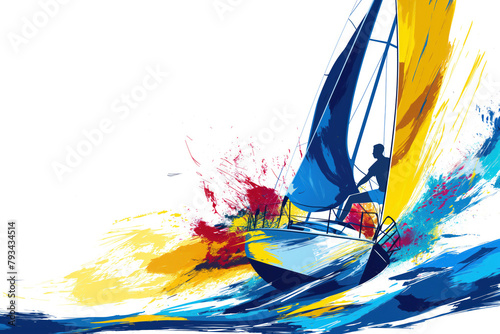 Poster of epic sailing freestyle sport in minimalist abstract multicolour illustration.
