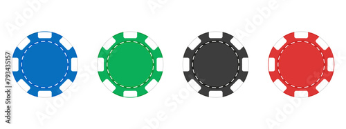 Vector collection of poker chips. Tokens on a white background. Casino chips. Vector illustration.