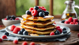 Berry Topped Pancakes with Maple Syrup Generative AI