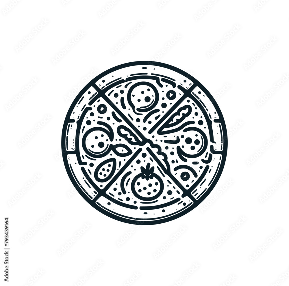The pizza line art icon logo. Vector illustration. The pizza line art icon logo. Vector illustration.