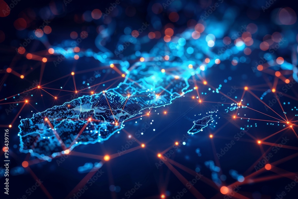 Obraz premium Digital Map of Indonesia Network Technology created with Generative AI
