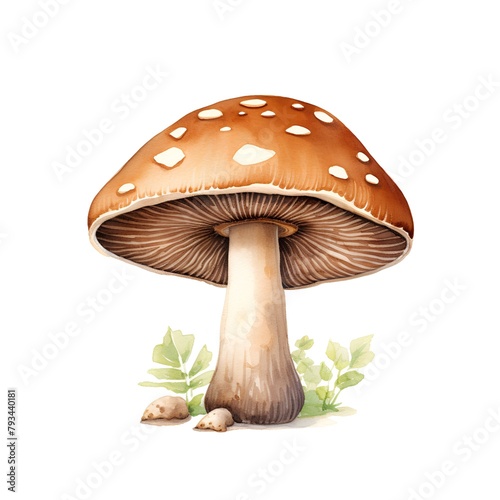 Watercolor mushroom isolated on white background. Hand-drawn illustration.