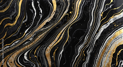 Abstract marble background in black with gold veins.generative AI