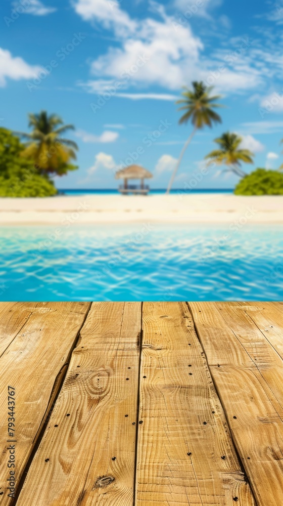 Fototapeta premium table wooden on sea beach