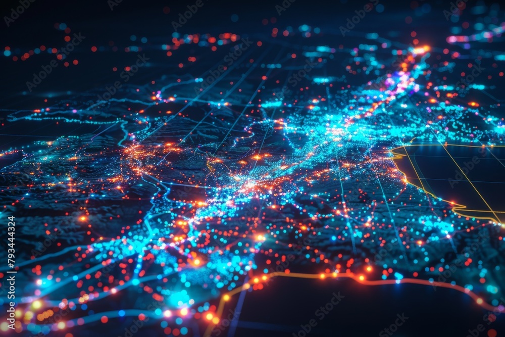 Digital Map of Indonesia Network Technology created with Generative AI Digital Map of Indonesia Network Technology created with Generative AI