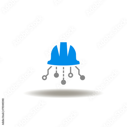 Vector illustration of hard hat with circuit pattern. Icon of data engineering. Symbol of modern repair, smart industry. Sign of digital electronic maintenance.