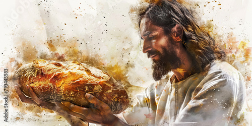 Bread of Life: The Loaf of Bread and Fish - Imagine Jesus with a loaf of bread and fish, illustrating his role as the bread of life