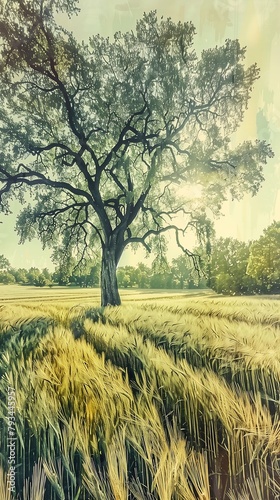 large tree field wheat gorgeous tone mapping artifacts canvas day colored attribution summer afternoon photo
