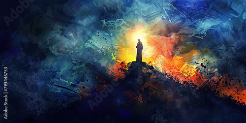 Light of Life: The Bright Beacon and Dark Night - Picture Jesus as a bright beacon shining in a dark night, illustrating his role as the light of life. 