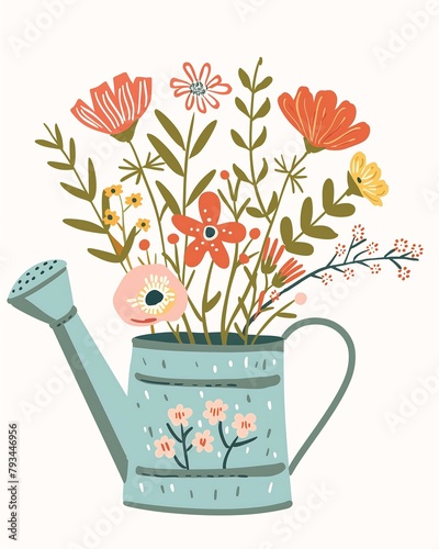 watering flowers bird illustration princess mature color oxygen tank buttercups vase photo
