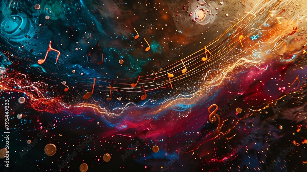 space musical notes stars sound waves metal music guy splashes liquid ...